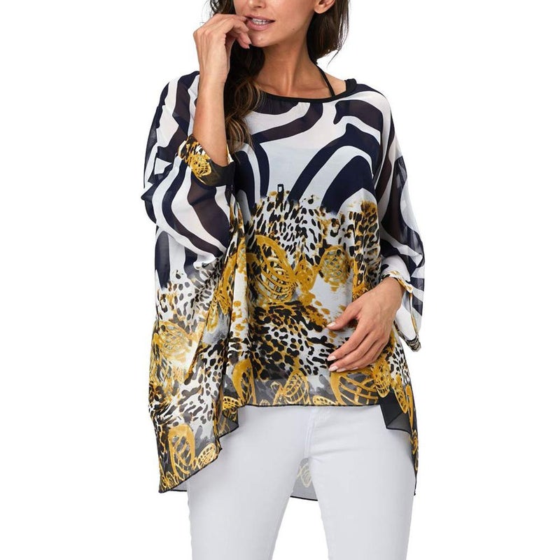 Ckikiou Plus Size Batwing Flowy Semi Sheer Chiffon Blouse Tunic for Women Summer Floral Print Boho Beach Cover ups - Image 1